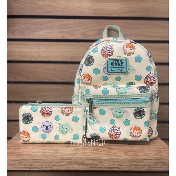 Loungefly Star Wars Macaron Characters Allover Print Mini Backpack Set - Picture 1 of 12